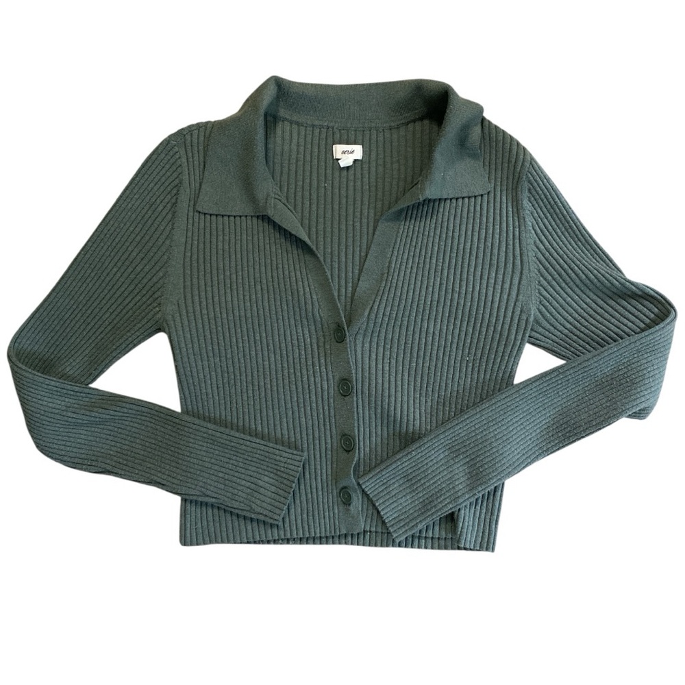 Aerie Ribbed Button-Up Cardigan Cropped Sweater size M